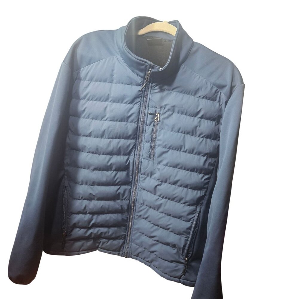 32 Degrees Heat Mens XXL Navy Puffer Jacket With Zippered Pockets & Stand Collar